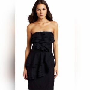 Aryn K Black ruffled strapless little black dress women's size Medium